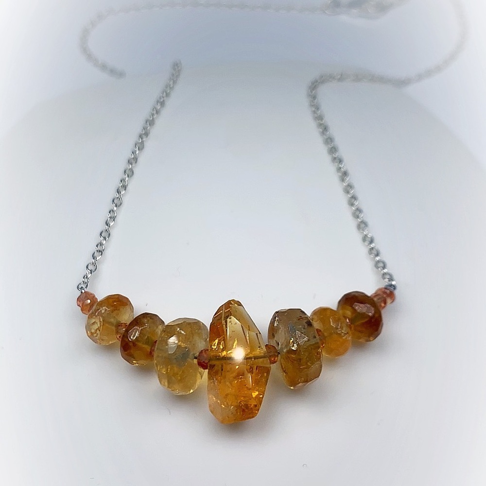 Hand Made Citrine Sapphire Gemstone Necklace - Picture 4 of 6